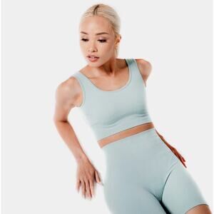 Sacre XS blue ribbed scoop neck sports bra